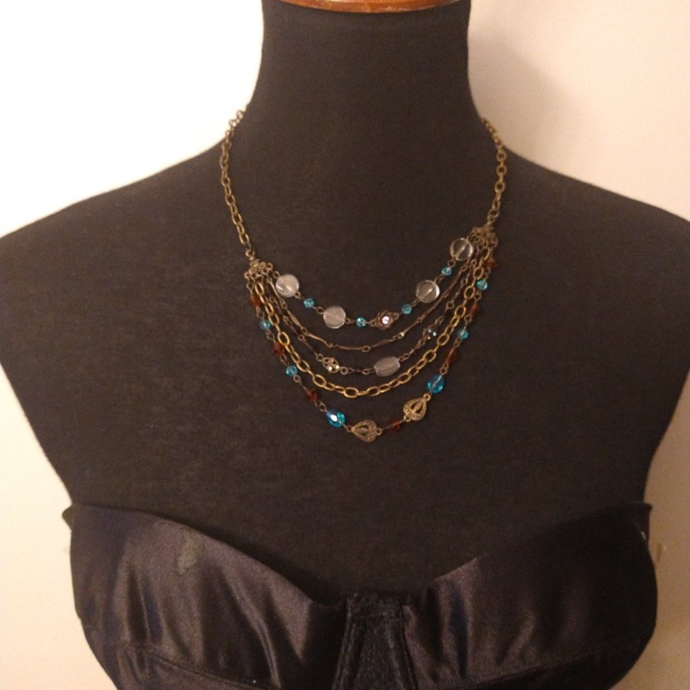 Beautiful Vintage JEWELED OCEAN BLUE Layered Necklace